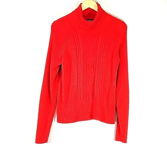 Norton McNaughton long sleeve red cable-knit pull over turtle neck sweater  S: M - Picture 1 of 7